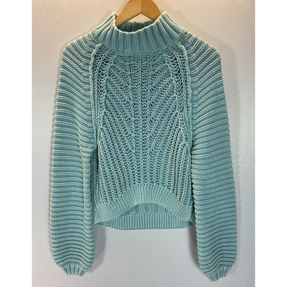 Free People Sweetheart Mock Neck Chunky Sweater in Ocean Pearl Blue Size XS - Picture 3 of 11